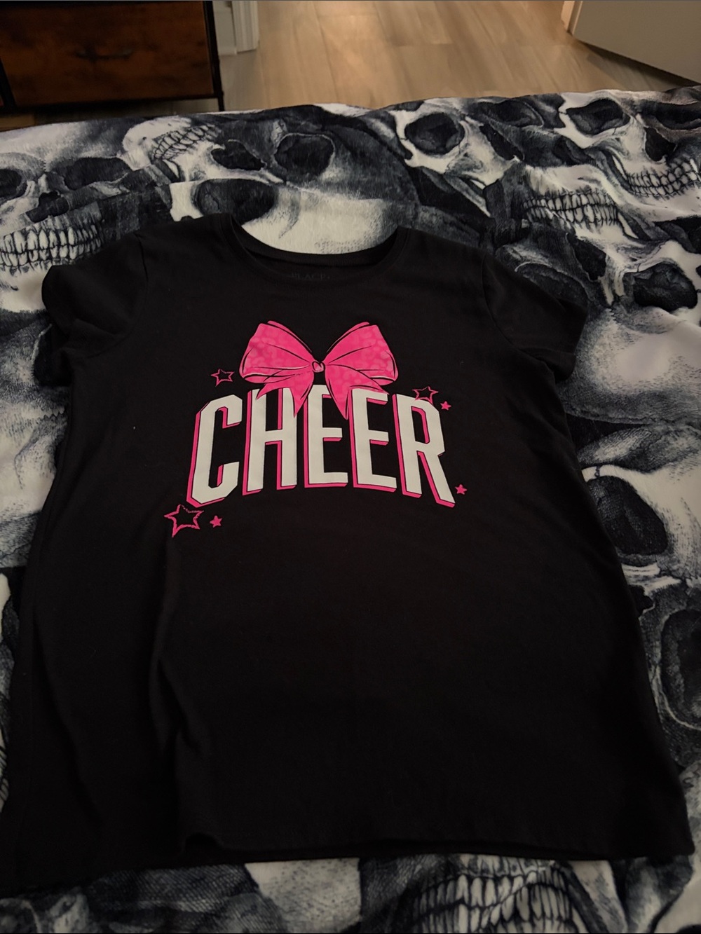 The Children's Place Black Tee with Pink Bow & CHEER Graphic